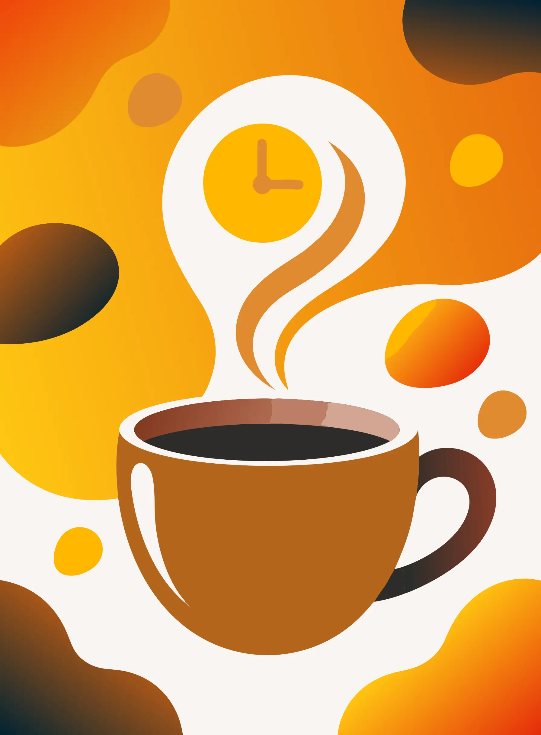 小さな毎日の習慣を表した、時計とコーヒーカップのイラスト